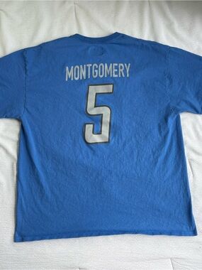 David Montgomery Detroit Lions #5 Blue Jersey T-Shirt NFL Football Men’s Size XL